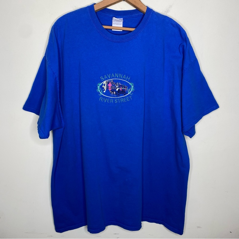 Vintage Savannah, Georgia River Street 2XL Blue Embroidered T-Shirt